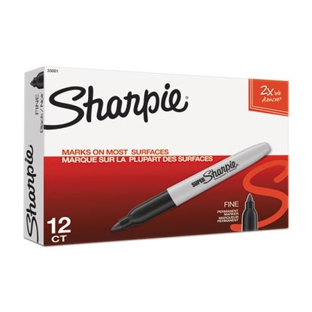 Sanford Sharpie, SUPER PERMANENT MARKER, FINE BULLET TIP, BLACK, DOZEN 33001